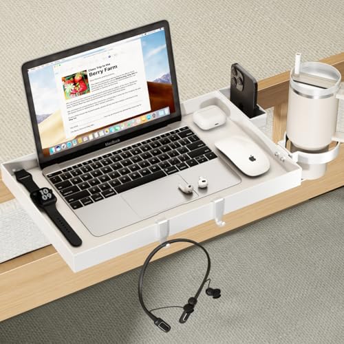 Magheo Bettablage zum Einhängen, Metall Nachttisch zum Einhängen Klemmbar Bett Ablage für Etagen & Oberes Bett Organizer mit Becherhalter & Handyhalter Studentenwohnheim Essentials Schwebend (Weiß)