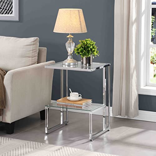 WEKONUMEX Beistelltisch aus Acryl, Moderner Wohnzimmer-Beistelltisch aus Acryl in C-Form, Sofa-Nachttisch aus gehärtetem Glas(Silver)