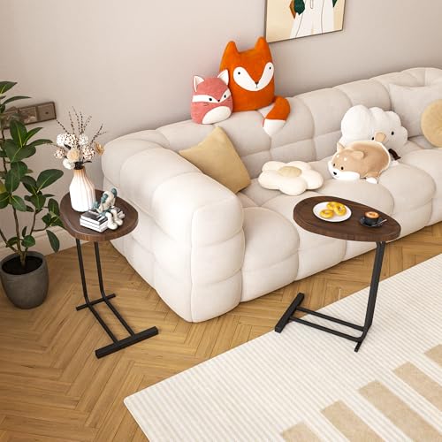 C-förmiger Beistelltisch für Sofa und Nachttisch, leichtes Design, stabiles Metall, braun