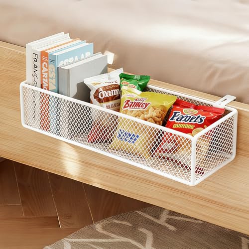 Vivikivi Hängender Aufbewahrungskorb Metall für Nachttisch, Hängekorb für Bücher, Telefone, Brillen, Zeitschriften, Hängeorganizer für das Homeoffice, das Schulwohnheim (Weiß, 37 x 15 x 9cm)
