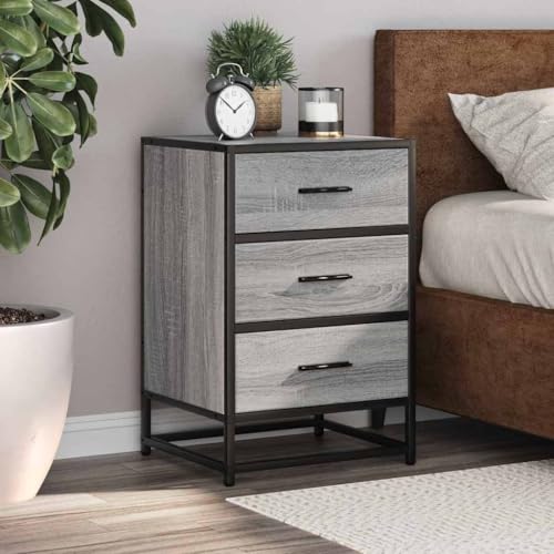 Fasba Nachttisch Grau Sonoma 40x34,5x60 cm Holzwerkstoff und Metall, Beistelltisch mit viel Stauraum, Nachtschrank, Nachtkommode, Nachtkonsole