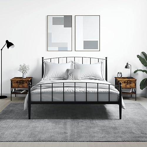 Runheo Nachttische 2 STK. Räuchereiche 40x42x45 cm, Holzwerkstoff, Industrie-Stil, stabile Beistelltische für Schlafzimmer, Wohnzimmer, verstellbare Füße, langlebig
