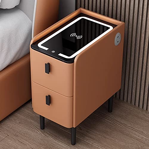 Nachttisch mit LED-Licht, Schublade und USB-Ladeanschluss, weißer Nachttisch für Schlafzimmer, kleine und schmale Nachttischmöbel