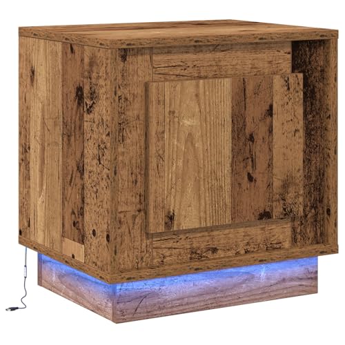 vidaXL Rustikaler Holznachttisch integrierter LED Beleuchtung | Abgenutzter für Schlafzimmer oder Wohnzimmer | Kompakte Möbel recyceltem Holzdesign | Seitentisch im Look