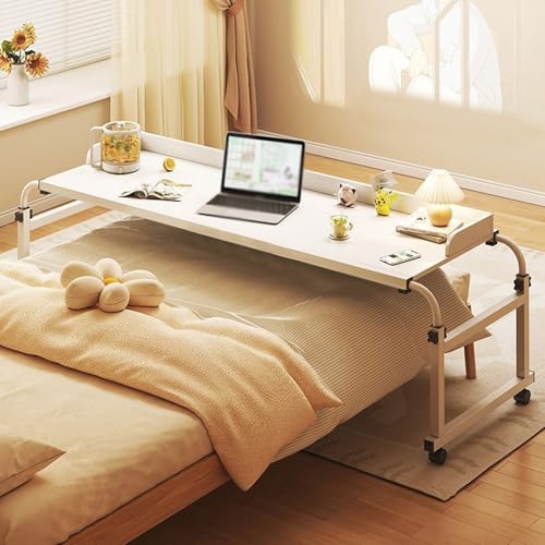 Rollbarer Überbetttisch, verstellbarer mobiler Laptop-Schreibtisch mit Schublade für Rollstuhlfahrer, multifunktionaler Nachttisch, Computertisch auf Rädern