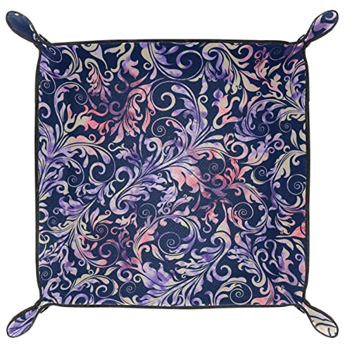 Valet-Tablett, Schreibtisch-Aufbewahrung s-Organizer, hochwertiges PU-Leder-Auffangtablett, Nachttisch-Waschtisch-Tab lett, Nachttisch-Caddy-Halter,B arocke Blumenkunst Vintages lila Rosa