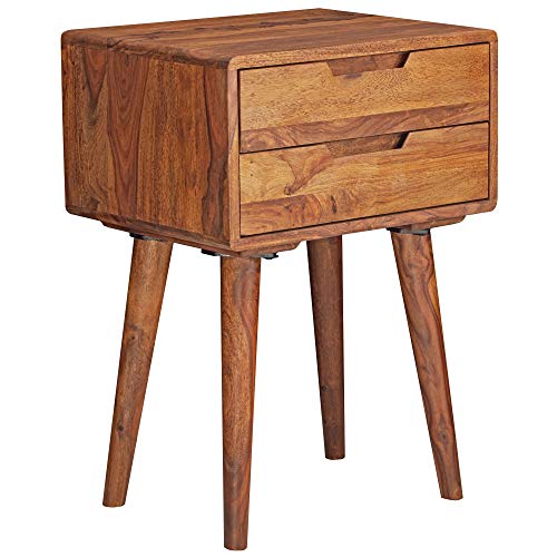 FineBuy Nachtkonsole 47 x 66 x 36 cm FB51403 Sheesham Nachttisch Boxspringbett | Nachtkästchen 2 Schubladen Landhausstil | Nachtkommode Bett Massivholz Bett | Nachtschrank modern Nachtkasten braun