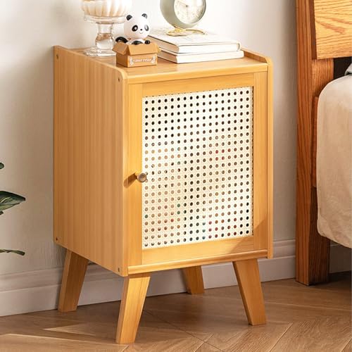 GGJYSYYK Bambus-Nachttisch mit Tür - Vintage-Multifunktionaler Beistelltisch mit Stauraum, Dekorative Ablagetisch mit Aufbewahrungsschrank für Wohnzimmer oder Büro-Ecke,Natural Wood,51cm