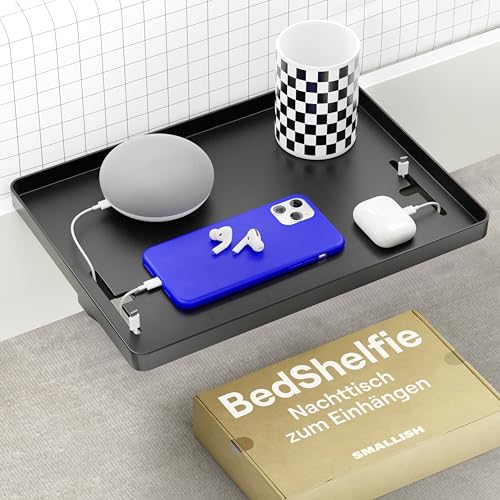 BedShelfie Nachttischregal, Etagenbett und Obere Etagenbett, Essentials, Clip-On-Nachttisch, Nachttisch, Tablett-Organizer, Raumdekoration, College-Wohnheim-Essentia ls (Kabelschnappmodell, Schwarz