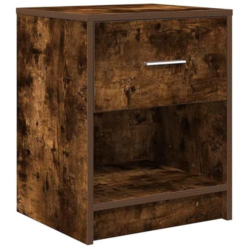 Eleganz Nachttisch mit Schublade Räuchereiche 40x34x50 cm - Schlichter & Stabiler Beistelltisch für Schlafzimmer, Wohnzimmer oder Homeoffice - Langlebiges Massivholz mit praktischer Schublade