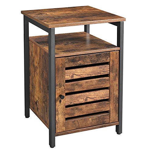 VASAGLE Nachttisch, Beistelltisch mit offenem Regal, Beistelltisch, innen verstellbares Regal, Stahlrahmen, 15,7 x 15,7 x 23,6 Zoll, Schlafzimmer, Industrie, rustikales Braun und Schwarz ULET62BX