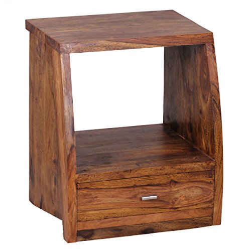 KADIMA DESIGN Nachttisch Mumbai Massiv-Holz Sheesham Nacht-Kommode 53 cm 1 Schublade Ablage Nachtschrank Landhaus-Stil Echt-Holz