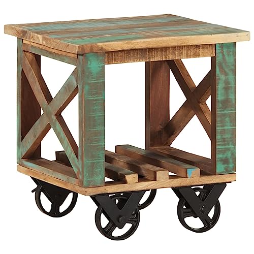 Owoxanthellate Beistelltisch Altholz 40x40x42 cm mit Rollen, Massiver Couchtisch Landhaus-Design, Kleiner Side Table fürs Wohnzimmer, Schlafzimmer & Flur