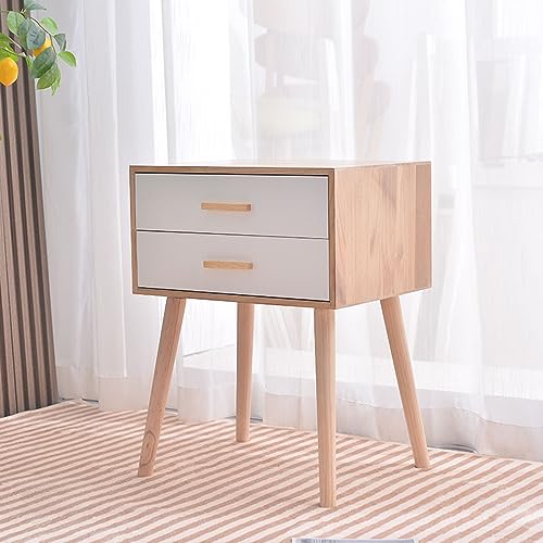 Skandinavischer Nachttisch aus Massivholz mit 2 Schubladen für Schlafzimmer und Wohnzimmer, moderne Nachttischmöbel zur Aufbewahrung und Organisation