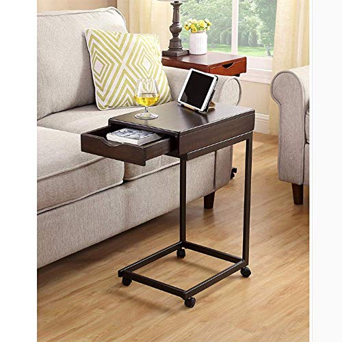 MHBGX Schreibtisch, Dekorativer Tisch, Tisch Sofa Beistelltisch, Seitenschrank Beweglicher Kleiner Couchtisch Massivholz Schmiedeeisen Nachttisch, Nachttisch,Nussbaum