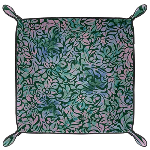Valet-Tablett, Schreibtisch-Aufbewahrung s-Organizer, hochwertiges PU-Leder-Auffangtablett, Nachttisch-Waschtisch-Tab lett, Nachttisch-Caddy-Halter,B arocke Blumenkunst Vintages grünes Rosa