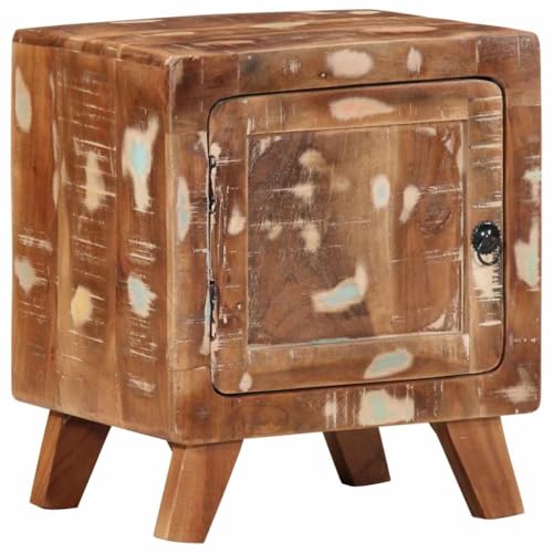 GeenYuu Nachttisch 40x32x46 cm, Massives Altholz, recyceltes Teak Mangoholz, Schlafzimmer Beistelltisch, Stabiler Nachtschrank mit Tür, einzigartiges Design für Ihr Zuhause