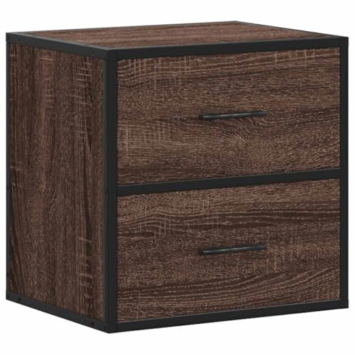 Makastle Wand-Nachttisch mit 2 Schubladen und handhaben, Sofatisch mit Metallrahmen für Schlafzimmer Wohnzimmer, Braun Eichen-Optik 40x31x39,5 cm Holzwerkstoff