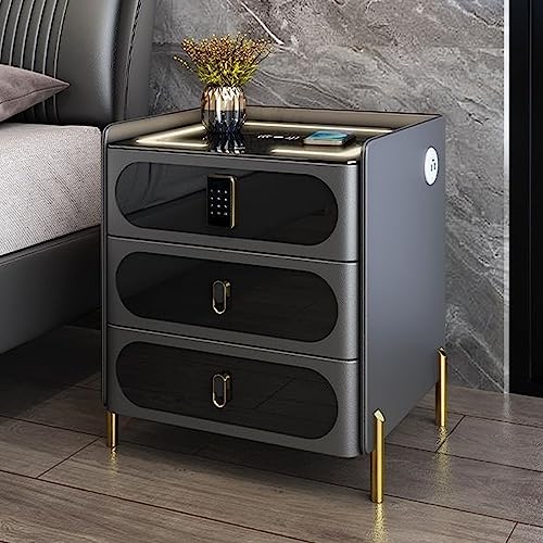 Smart Nachttisch mit Zahlenschloss, kabelloses Laden, LED-Beleuchtung, USB-Port, Bluetooth-Lautsprecher, Multifunktionaler LED-Beistelltisch für Schlafzimmer/Wohnzimmer, 3 Farboptionen