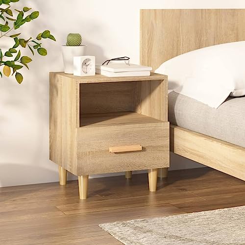 Holamys Nachttisch Sonoma-Eiche, 40x35x47 cm, mit Schublade & Fach, skandinavisches Design, robuster Beistelltisch für Schlafzimmer