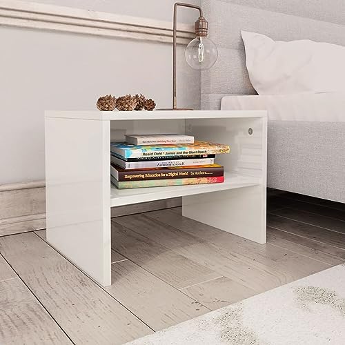 Bucmath Nachttisch Hochglanz-Weiß 40x30x30 cm, Holzwerkstoff Schlafzimmer Beistelltisch, Offenes Fach Nachtkonsole, Robuster Night Stand für Bücher, Zeitschriften, Einfache Montage