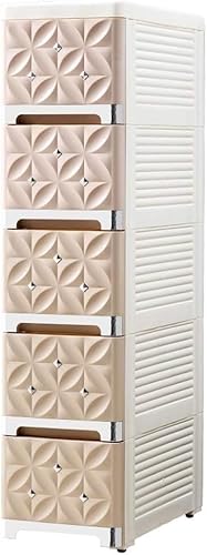 SHANYAYALI Aufbewahrungskörbe, gesteppter Aufbewahrungsschrank, Schubladentyp, Kunststoff, Küchenspind, Nachttisch, Badezimmer-Regal (Khaki – Silber, 6 Ebenen)