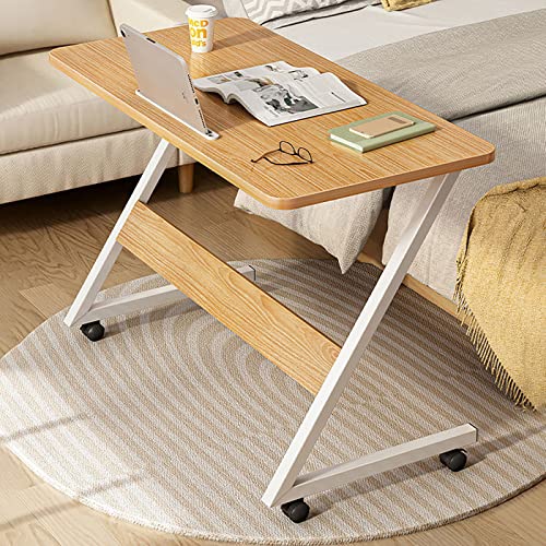 XMDEUR Z-förmiger Beistelltisch, rollbarer Nachttisch mit Rädern und Tablet-Steckplatz, Kleiner Laptoptisch, Schreibtisch, Betttisch zum Lernen und Lesen (Höhe 30 Zoll, Natur)