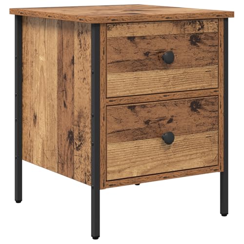 vidaXL Nachttisch Alter Holz 40X42X50 cm Stylisches rustikales Design mit viel Stauraum Tisch Nachttisch Kleiner Holztisch Texturierter Vintage Stil Zwei-Schubladen Schlafzimmer