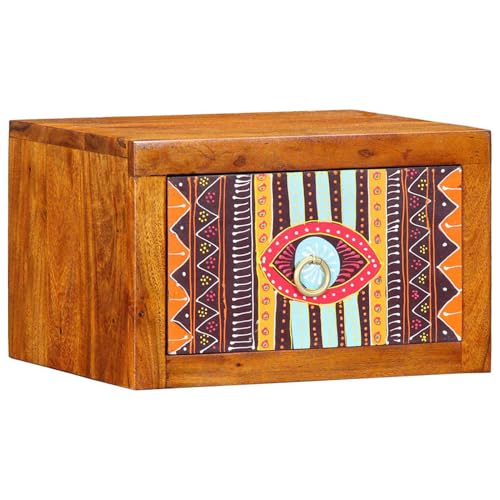 Gecheer Nachttische Braun, Mehrfarbig 35 x 30 x 22 cm Massivholz Akazie, Schlichte Nachtkommode für Wohnzimmer Schlafzimmer Studentenbude