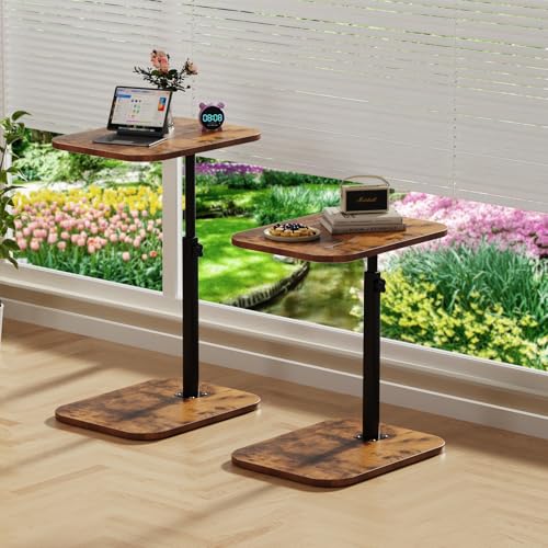 OHMG Beistelltisch, C-Form, Bambus, Metall, modern, höhenverstellbar, Beistelltisch für Bett, Sofa, Nachttisch, Pflege, für Wohnzimmer, Schlafzimmer, Badezimmer