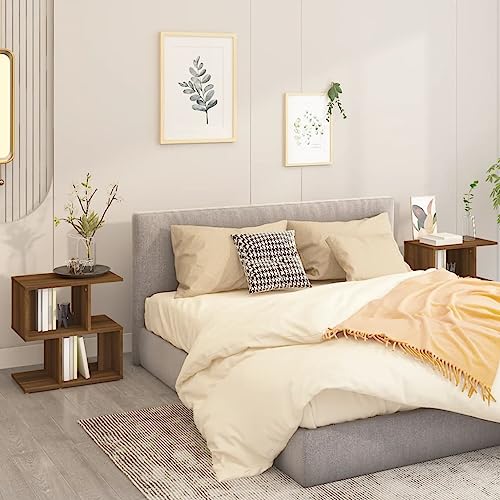 Mokuyary Nachttische 2Stk. Braun Eichen-Optik 50x30x51,5cm Holzwerkstoff Beistelltisch, Nachtschrank Schlafzimmer, modern für Wohnzimmer Schlafzimmer Arbeitszimmer Gästezimmer