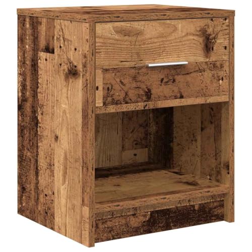 Kangqiling 858781 Nachttisch mit Schublade aus antikem Holz, 40 x 34 x 50 cm, Grau,