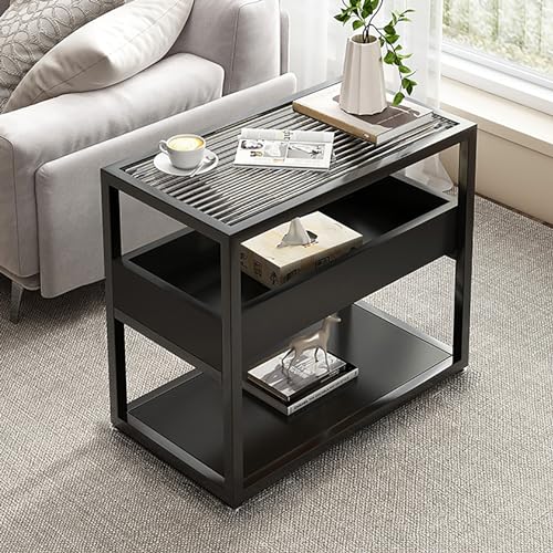 3-stöckiger Beistelltisch mit Tischplatte aus gehärtetem Glas, schmaler Sofa-Beistelltisch mit Ablagefach und Zeitschriftenständer, Nachttisch Mehrzweck-Couchtisch für Wohnzimmer, Schlafzimmer