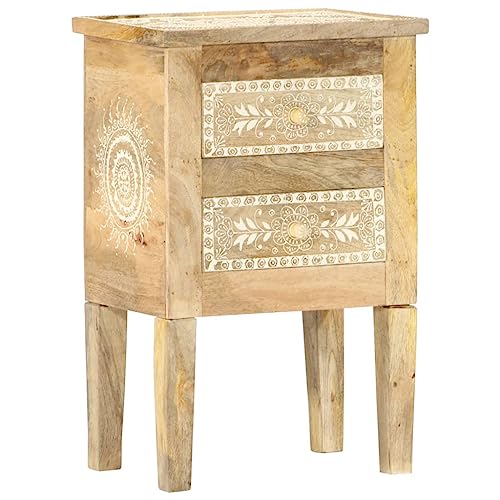 Nachttisch Handbemalt, Mango Massivholz, 2 Schubladen, Vintage Design, Bedside Table, Kommode Schlafzimmer, 40x30x60 cm