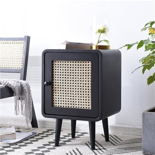 Handgewebter Rattan-Nachttisch, 1-türiger Rattan-Nachttisch, montierter moderner Beistelltisch aus der Mitte des Jahrhunderts, Beistelltisch, ideal für Schlafzimmer, Schlafsäle und