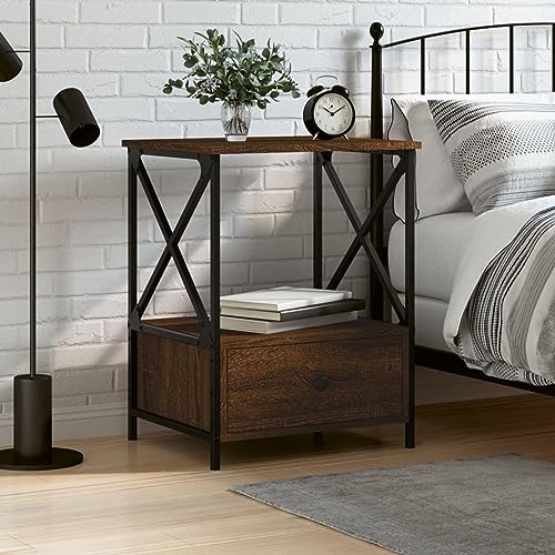 Fasba Nachttisch Braun Eichen-Optik 50x41x65 cm Holzwerkstoff, Beistelltisch mit viel Stauraum, Nachtschrank, Nachtkommode, Nachtkonsole