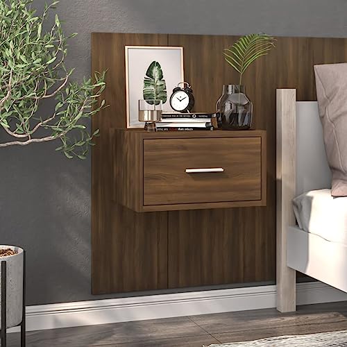 OHOOWOO Wand Braun Eichen Optik,WandNachttis ch Holzwerkstoff Platzsparend vielseitig Für Bücher, Sammlerstücke mehr Schlafzimmer, Nachttische
