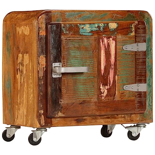 HETFTJN Nachttisch 50x30x50 cm aus massivem Altholz, rollbarer Nachtschrank mit Industrie-Design, handgefertigte Nachtkommode für Schlafzimmer & Wohnzimmer, schmale Beistelltisch-Optik