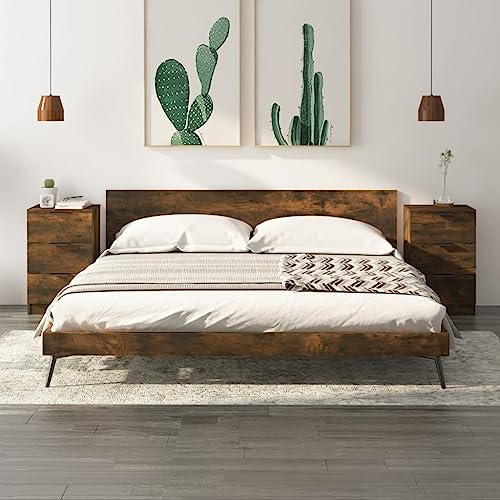 Mokuyard Nachttischschränke, Raucheiche, 40 x 36 x 65 cm, Schlafzimmer, Nachttisch, Beistelltisch für Wohnzimmer und Wohnzimmer, 2 Stück