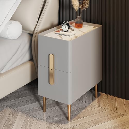 Moderner minimalistischer Nachttisch mit 2 Schubladen und khakifarbenem PU-Leder-Finish Stilvoller Nachttischschrank für Schlafzimmer 30x40x50cm