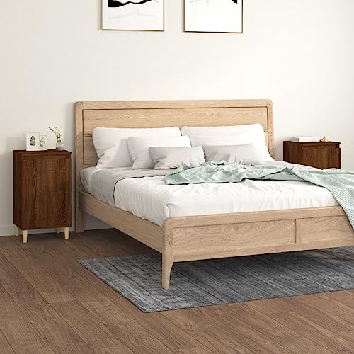 Runheo Nachttische 2 STK. Braun Eichen-Optik 40x35x70 cm, Holzwerkstoff, mit 2 Fächern und Tür, stabile Holzbeine, für Schlafzimmer, Wohnzimmer