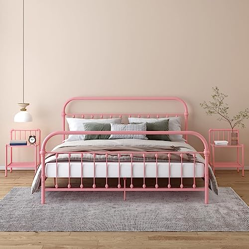 WSJHUHK Heimtische, Nachttische, Nachttische, 2 Stück, rosa und transparent, Metall und Glas
