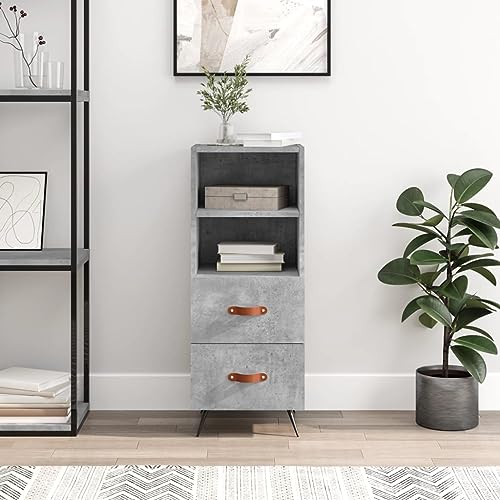Homgoday Sideboard grau Beton 34,5 x 34 x 90 cm aus mehrschichtigem Holz, Nachttische für Schlafzimmer, Nachttisch für Schlafzimmer, Nachttisch, Anrichte für Schlafzimmer, Bodenschrank STYLE828640