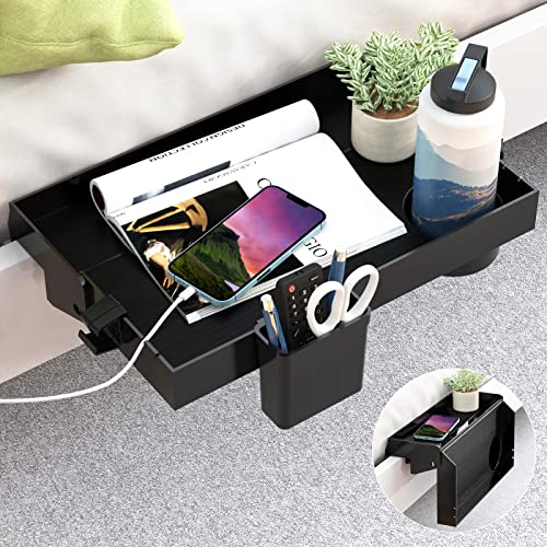 SOLEJAZZ Nachttisch für Bett, faltbares Bettregal zum Aufstecken, Nachttisch, Tablett, College-Schlafsaal, unverzichtbarer Tisch-Caddy mit Becher- und Kabelhalter für Schlafzimmer-Nachttisch, schwarz