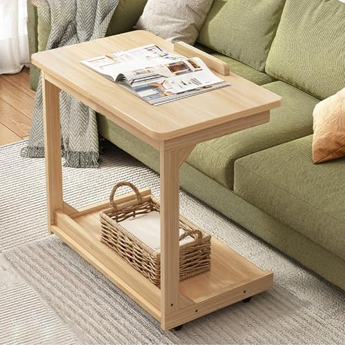 Rollbarer Nachttisch, Überbetttisch Mit Rädern, Einfacher Kleiner Beistelltisch Aus Naturholz, Tragbare Arbeitsstation Neben Dem Bett, For Wohnzimmersofa, Schlafzimmer(Natural,80*4 0*63cm)