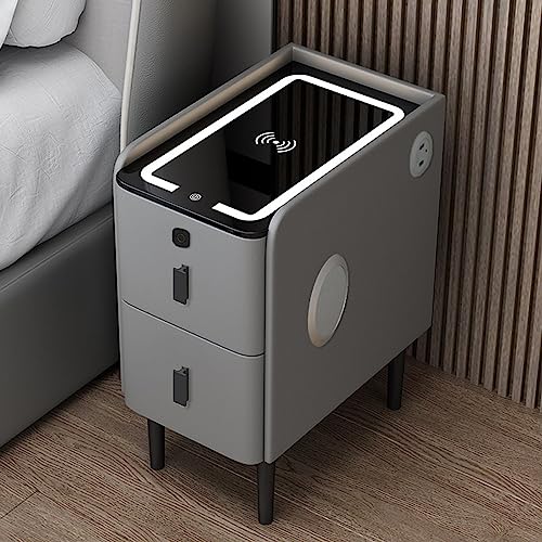 Moderner weißer Licht, USB Ladeanschluss Aufbewahrungsschublade, kleiner schmaler für Schlafzimmer