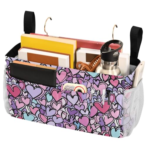 FRODOTGV Nachttisch-Caddy, Valentinstag, Liebe, Herzen, multifunktional, Organizer für Brillen, Bücher, Handys, Schlüssel