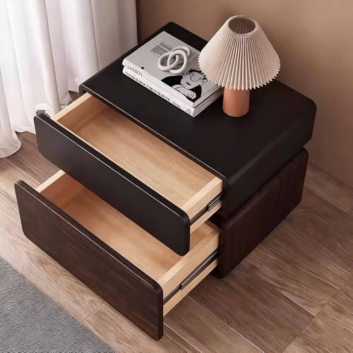 KaBuea Kleiner Nachttisch mit 2 Schubladen, Retro-Stil, Massivholz mit kratzfestem Kunstleder in Holzoptik, Keine Montage erforderlich, ideal for Schlafzimmer und Gästezimmer(40cm)