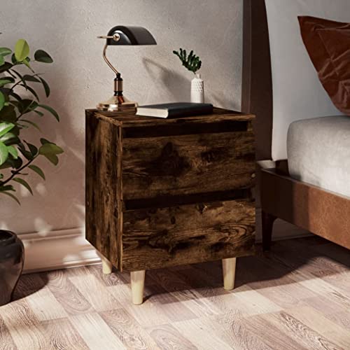 KATERYY Nachttisch mit Massivholz-Beinen Räuchereiche 40x35x50 cm,Skandinavischer Nachttisch aus Holz – Viel Stauraum für Ihr Schlafzimmer Schlafzimmer, Nachttische