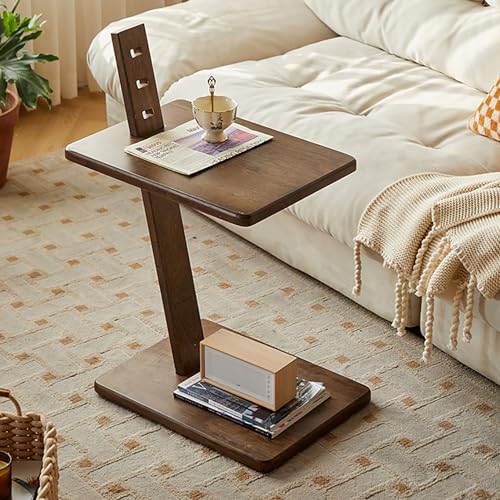 Beistelltisch aus Massivholz mit Ablagen, höhenverstellbar und Rollen für Wohnzimmer und Schlafzimmer